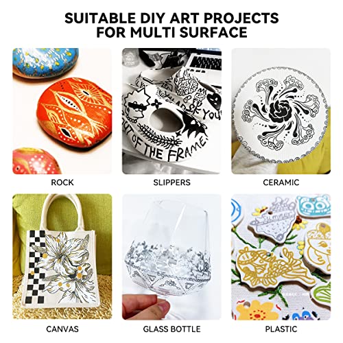 Arrtx Acrylic Paint Pens, 10 Pack Extra Brush Tip White Paint Markers Metallic for Rock Fabric Wood Glass Canvas Ceramic, 4 White 4 Black 1 Gold & 1 Arrtx