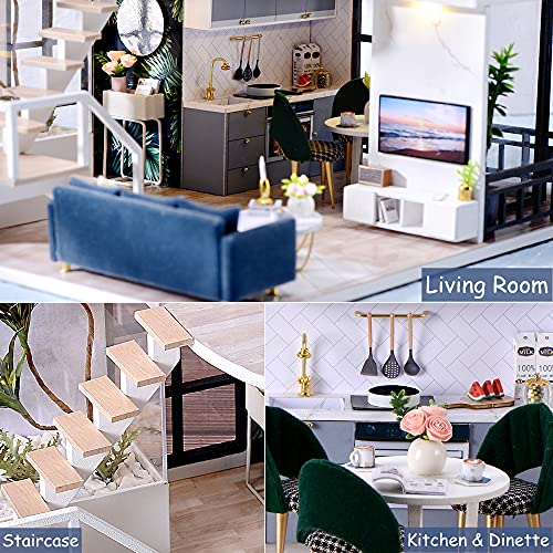 TuKIIE DIY Miniature Dollhouse Kit with Furniture, 1:24 Scale Creative Room Mini Wooden Doll House Accessories Plus Dust Proof & Music Movement for TuKIIE
