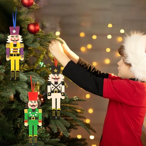 Fennoral 12 Pack Nutcracker Craft Kit for Kids Make You Own Foam Stickers Ornament DIY Christmas Arts and Crafts fo Chirstmas Party Supplies Fennoral