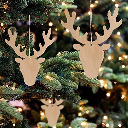Amosfun 20PCS Wooden Deer Head Christmas Ornaments Pendant Hanging Wooden Pendant Decoration Wooden DIY Craft Christmas Tree Hanging Ornaments Amosfun
