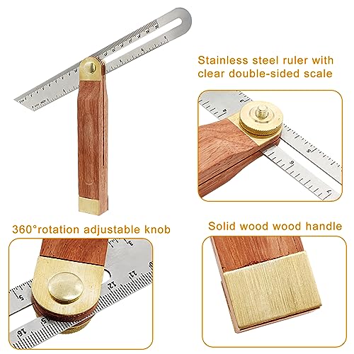 Aracombie Adjustable T-Bevel Gauge with Locking Button,T Bevel Sliding Angle Guage,Carpenter Square Measurement Tool Hardwood Handle with Metric and Aracombie