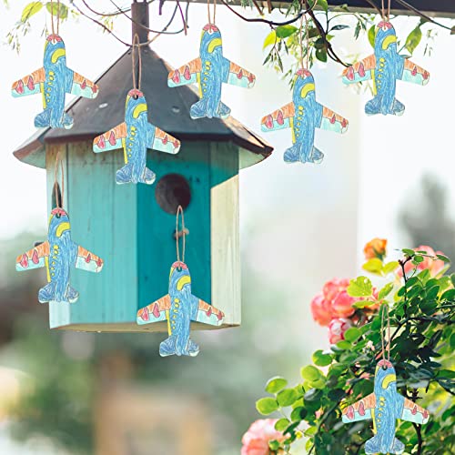 Plane Shape Hanging Wood Aircraft Unfinished Wood with Twines DIY Craft Ornament for Christmas Wedding Birthday Thanksgiving Party Space Theme Party Lamantery