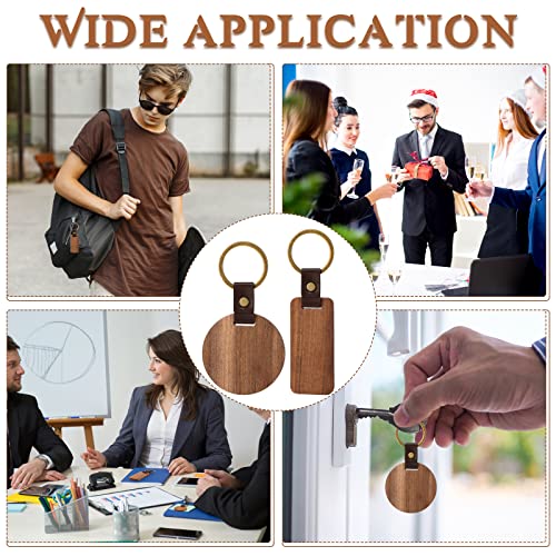 20 Pcs Blank Wooden Keychains Leather Keychains for Engraving Blanks Keychain with Container for DIY Employee Gifts Craft Inbagi