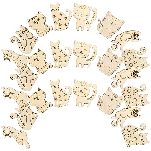 ibasenice 50pcs Unfinished Wooden Cat Cutouts Wood Discs Slices Blank Cat Animal Shaped Disc for Home DIY Handicraft Birthday Party Small Cat Party ibasenice