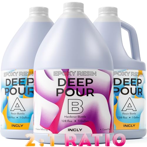 INCLY Deep Pour Epoxy Resin 3 Gallon Kit, 2 to 4 Inch Depth Deep Pour Resin, High Gloss & Bubbles Free for Art Craft River Table, Wood Filler, Bar INCLY