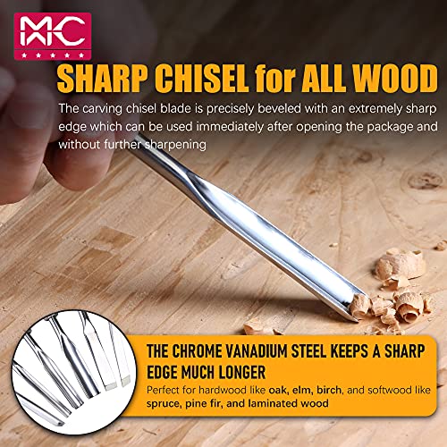 Woodworking 11 PC Carving Chisel Set with Wooden Storage Case - Gouges, Chisels and knifes for Hobbyists and Professional Wood Carving Tool MKC