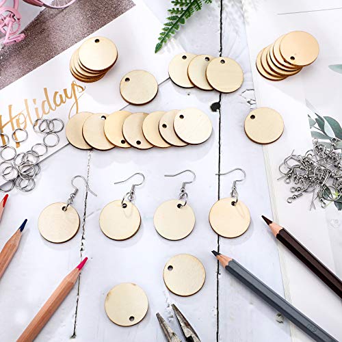200 Pieces Unfinished Wooden Earrings Blank for Valentines Wood Pendants, Include 50 Pieces Earring Hooks and 50 Pieces Jump Rings 50 Earrings Backs Hicarer