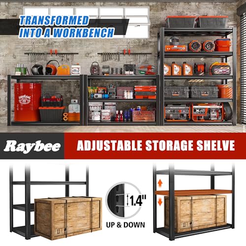 Raybee Garage Shelving Heavy Duty Storage Shelves 2000LBS Adjustable Garage Storage Shelves 5 Tier Metal Shelving Unit for Garage Heavy Duty Shelving Raybee
