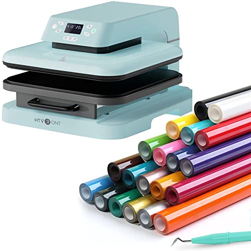 HTVRONT 15"x15" Heat Press Machine for T-Shirts & HTV Heat Transfer Vinyl Bundle: 20 Pack 12'' x 3FT Heat Transfer Vinyl Rolls HTVRONT