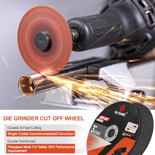 SI FANG 25Pcs 3 inch Cut Off Wheels with 1/4 in Mounting Mandrel Kit for Die Grinder, 3/8" Arbor Cutting Wheel with Pouch for Metal & Stainless Steel SI FANG