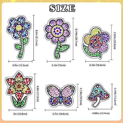 Window Suncatcher Gem Art Diamond Painting Kits for Kids - Fun Arts & Crafts 6 Sheets Flowers Gem Art Painting Kits by Numbers for Girl, Birthday atydkug