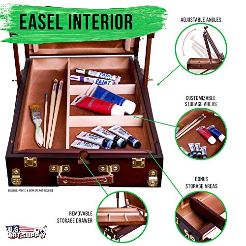 U.S. Art Supply Coronado Walnut Easel, Large Adjustable Wooden French Style Field and Studio Sketchbox Tripod Easel with Drawer, Artist Wood Palette, US Art Supply