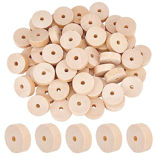 OLYCRAFT 60pcs Unfinished Wood Wheels 1.2 Inch Diameter Blank Wood Slices 6.5~7mm Hole Round Wheel Wooden Pieces Unfinished Blank Slices Natural Wood OLYCRAFT
