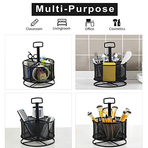 Marbrasse Mesh Desk Organizer, 360-Degree Rotating Multi-Functional Pen Holder, 4 Compartments Desktop Stationary Organizer, Home Office Art Supply Marbrasse