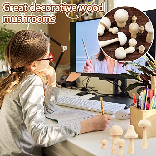 12Pcs Unfinished Wooden Mushroom Natural Mini Wooden Mushroom Various Sizes Plain Unpainted Wooden Mushroom for Arts and Crafts Projects, DIY Tmtains