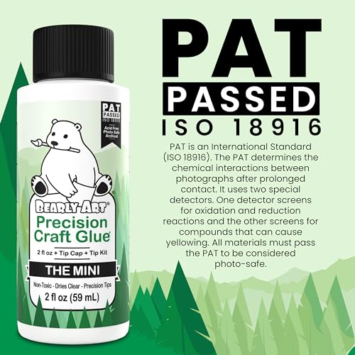 Bearly Art Precision Craft Glue - The Mini - 2fl oz with Tip Kit - Acid Free Archival - Strong Hold Adhesive - Ideal for Fine Paper Crafting Bearly Art