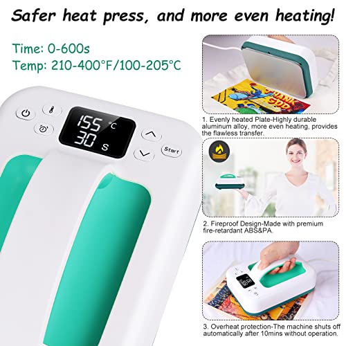 Legooin Heat Press Machine for T-Shirts, 7" × 5" Portable Fast Heat-up Mini Easy Press with Timing Function & Insulated Base, Ideal for T-Shirts, Legooin