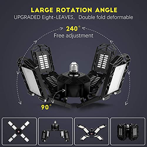 2 Pack LED Garage Light,Super Bright Screw in E26/E27 Ceiling Shop Work Lamp, 150W 15000 Lumen Deformable Basement Bulb Fixture with 8 Adjustable PINSAI