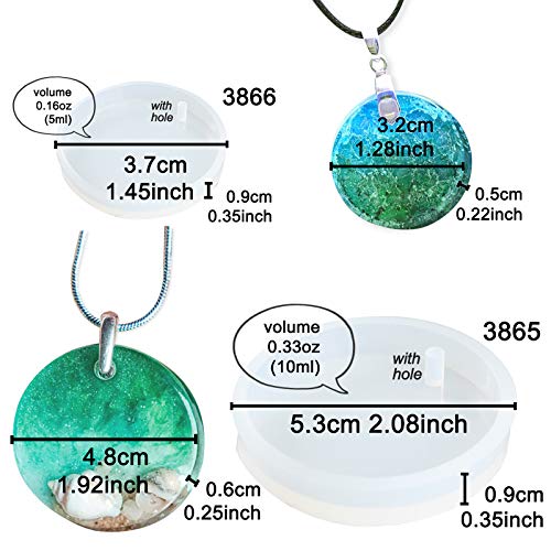 Round Coaster Resin Epoxy Silicone Molds 6-Bundle 2 Disc Circle Tray with Hole Jewelry Casting Necklace Pendant Keychain Charms FUNSHOWCASE