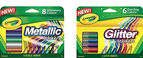 Crayola Metallic Markers 8 Count, Glitter Markers 6 Count, Combo Pack Bundle Crayola