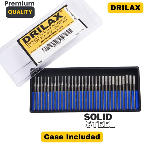 Diamond Drill Bits 1mm 2mm 3mm 30 pcs Diamond Jewelry Drill Bits for Sea Glass Shells Gem Stones Lapidary Equipment Compatible with Dremel Diamond DRILAX