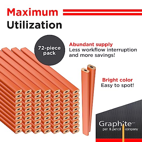 GRAPHITE Hard Lead Carpenter Pencils Bulk - (72) Pieces Lumber Wooden Pencil #2 (HB) - Neon Orange - WoodArtSupply