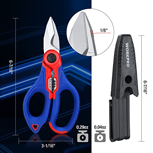 WORKPRO Stainless Electricians Scissors, 6.4" Professional Electrician Shears with Wire Stripper for Soft Cable WORKPRO