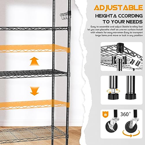 YNN Storage Shelves, 5 Tier Heavy Duty Adjustable Shelves with Wheels 350 Pounds Loading Capacity per Shelf Storage Metal Shelf 36" W x 14" D x 72" H YNN