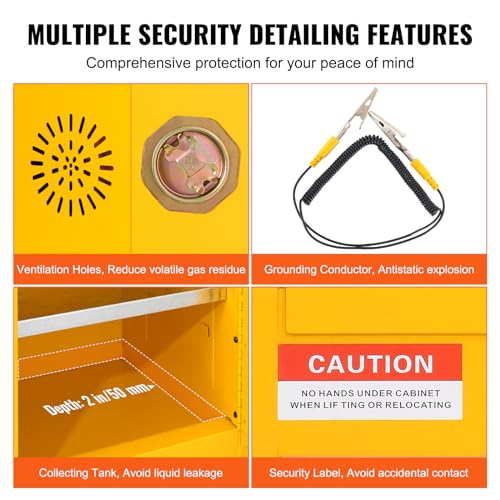 VEVOR Safety 45 Gal, Cold-Rolled Steel Flammable Liquid Storage Cabinet, 42.9 x 18.1 x 65.2 in Explosion Proof with 2 Adjustable Shelves 2 Manual VEVOR