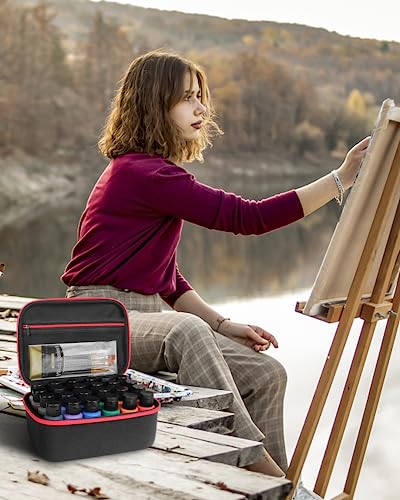 Acrylic Paint Storage case for Apple Barrel Acrylic Paint with 10pcs Paint Brush, Craft Paint Storage for 24 Bottles of 2 oz Acrylic Paint, Hard Yewltvep