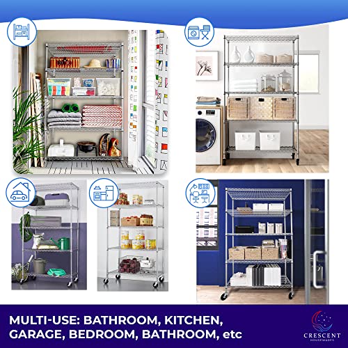 48 x 24 x 76, 4000 LBS, Commercial Metal Shelves for Storage with Wheels for Garage Shelving, 5 Tier Wire Shelving Rack for Kitchen Storage, Heavy Crescent Housewares