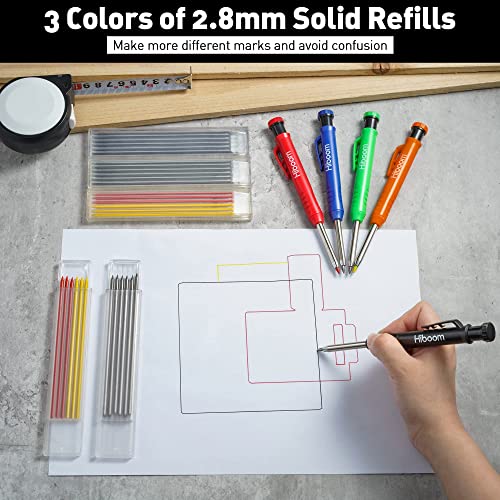 Hiboom 5 Pcs Mechanical Carpenter Pencil, 30 Pcs Refills Needle Nose Tip Hole Marker with Built in Sharpener, Scribe Making Tools for Woodworking, Hiboom