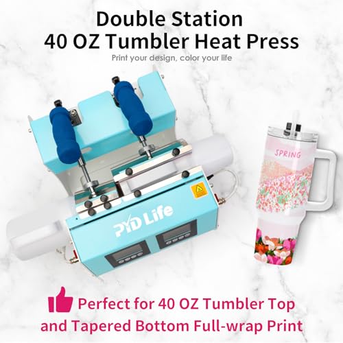 PYD Life 2 in 1 Dual 40 OZ Tumbler Heat Press Machine Double Station Combo Mug Heat Press Machine Mint Green for 40 OZ Tumbler Top and Tapered Bottom PYD Life