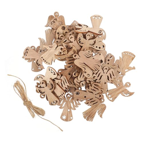VOSAREA 50pcs Wooden Angel Pendant Christmas Wood Cutouts Small Wood Angel Cutouts Holiday Nursery Decor Blank Drawing Wing Hollow Out Angel Wings VOSAREA