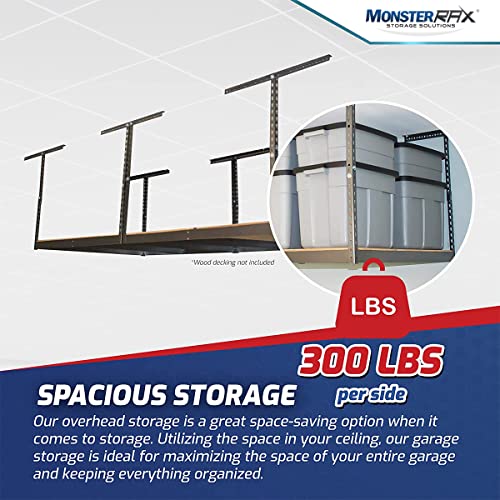 MonsterRax 4x8 Overhead Garage Storage Rack Frame Kit - Hanging Storage Shelves, Garage Ceiling Storage Rack System, Ceiling Shelving - (Hammertone, MonsterRAX Storage Solutions