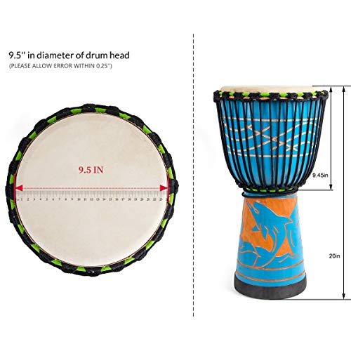 Djembe Drum, AKLOT African Drum Hand-Carved 9.5'' x 20'' Mahogany Goatskin Drumhead for Starter Beginners Adult AKLOT