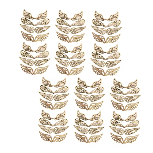 Christmas Wood Angel Wings 80pcs Mini Chips Gift Stuff Wooden Angel Wings Cutouts Angel Crafts Unfinished Round Blank Wood Bamboo CD Paper Cut Amosfun