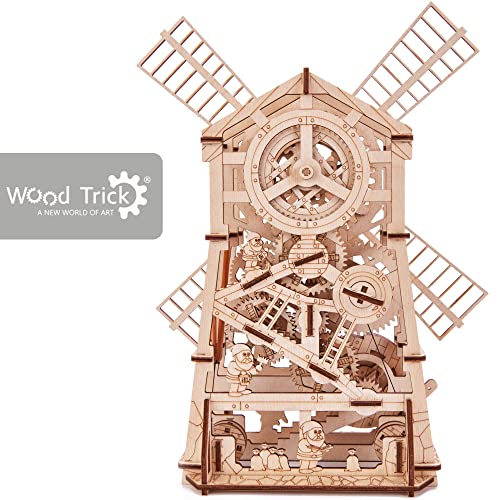 Wood Trick Windmill Rotating Mechanical Model - 3D Wooden Puzzles for Adults and Kids to Build - Engineering DIY Wooden Models for Adults to Build Wood Trick