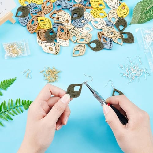 NBEADS 392 Pcs Earring Making Kits, Wooden Earring Dangle Water Drop Pendants Charms with Earring Hooks and Jump Rings for Jewelry Earring Makings NBEADS