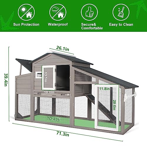 Gowoodhut Chicken Coop with Run Mobile Large Nesting Box - Back Yard Wooden Chicken House Outdoor Poultry Cage, UV Proof Asphalt Roof Gowoodhut