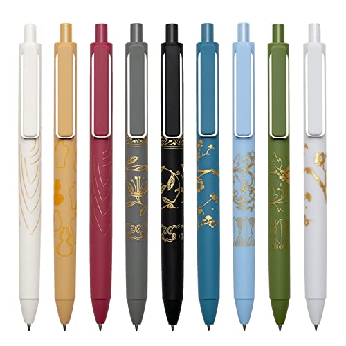 MiSiBao 0.7mm Black Ink Gel pen Refillable & Retractable Gel Ink Rolling Ball Pens Gilding process pattern gel pen (9-pack) MiSiBao