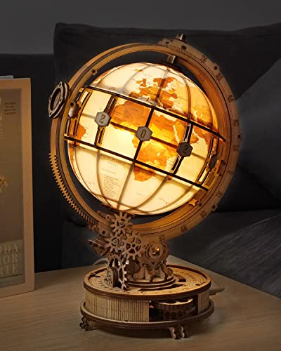 Rowood 3D Puzzles for Adults, DIY Wooden Model Kit for Adults to Build, STEM Mechanical Building Kit with LED, Birthday Luminous Globe RoWood