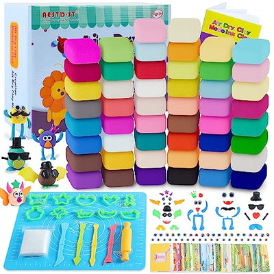Air Dry Clay 50 Colors, Modeling Clay for Kids, Non-Sticky Ultra Light DIY Soft Magic Clay, Molding Clay with Sculpting Tools and Play Cards,Arts and