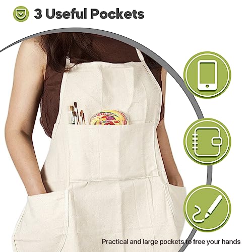 conda 100% Cotton Canvas Professional Bib Apron With 3 Pockets for Women Men Adults,Waterproof,Natural 31inch By 27inch conda