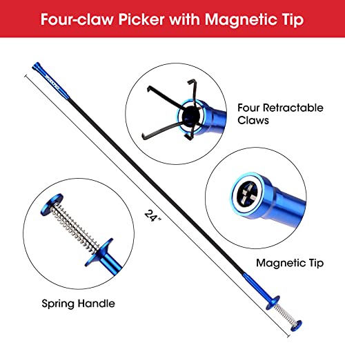 WORKPRO 4PC Telescoping Magnetic Pick Up Tool Kit, Includes Telescoping Inspection Mirror, 2PC Magnetic Pick Up Tool And Four Claw Grabber Tool, Pick WORKPRO