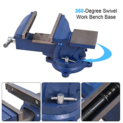 6" Heavy Duty Bench Vise, Pipe Vise Bench Vices with Anvil Swivel Table Top Clamp Locking Base, Double Swivel Rotating Vise Head& Body Rotates sanheshun