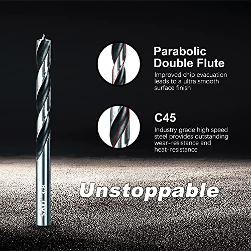 Sali 13PCS Brad Point Wood Drill Bit Set Carbon Steel Wood Drill Bit Set for Hardwood, Plywood, Plastic Round Holes in All Types of Wood Extra Long SALI