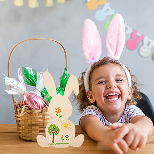 LUOZZY 10Pcs Easter Wooden Bunny Cutout Unfinished Wood Blank Rabbit Cutouts Spring DIY Paint Craft for Easter Party Favors LUOZZY