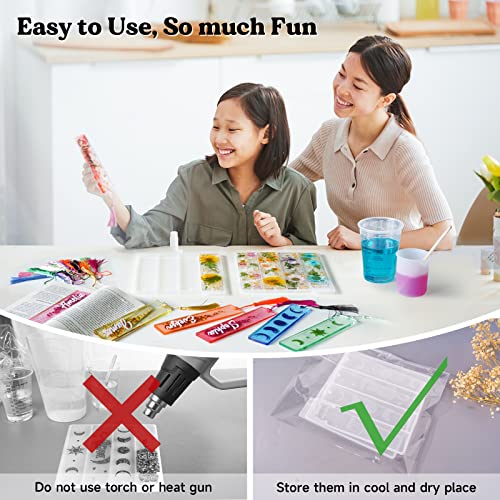 LET'S RESIN Bookmark Resin Molds Silicone 1.5'' Wide, Blank and Cat Moon Pattern Silicone Bookmark Molds Kit with 20pcs Tassels, Rectangle Bookmark LET'S RESIN