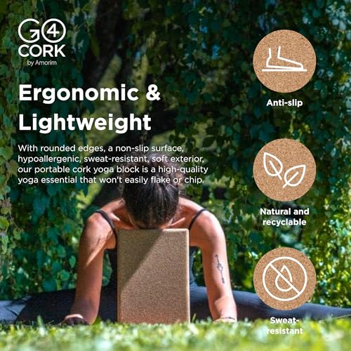 Go4Cork Cork Yoga Block - Slim | 8 x 12 x 2" | Non-Toxic, Alternative to Foam Yoga Bricks | Odorless, Soft, Non-Slip, Yoga Wedge | Yogi Gift Go4Cork